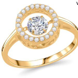 Simulated Diamond 1.20 ctw Halo Ring in 14K YG Over Sterling Silver